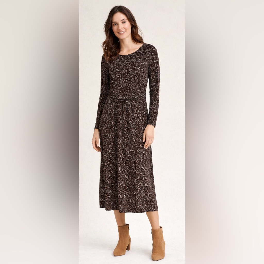 Biden Long Sleeve Midi Dress Black Dotted Print Size 4l(See Measurements Below)